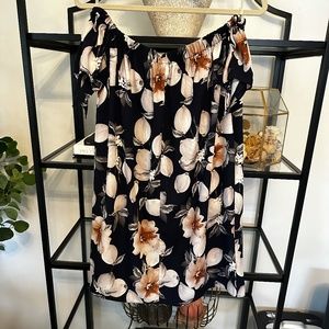 Navy Blue Floral Off the Shoulder Dress